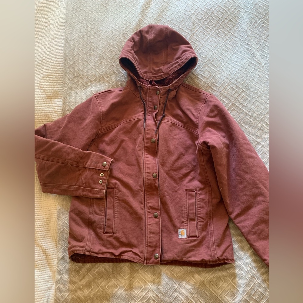 Carhartt Vintage Rose pink red Work duck Jacket Fleece Lined Women size S